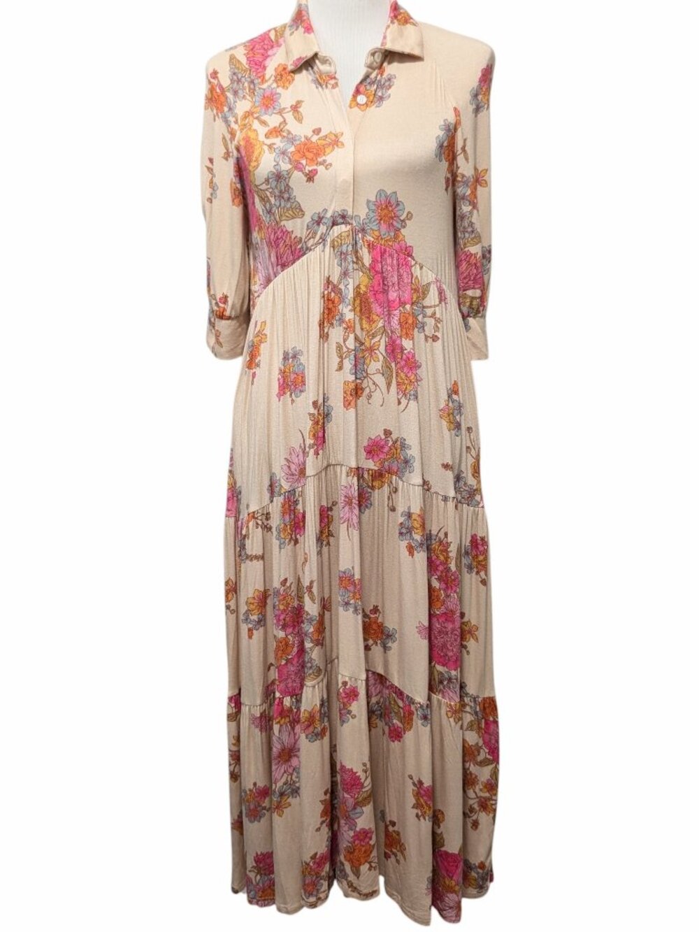 Natural Life NWT Size S Beige Rebecca Butter Soft English Garden Floral Dress